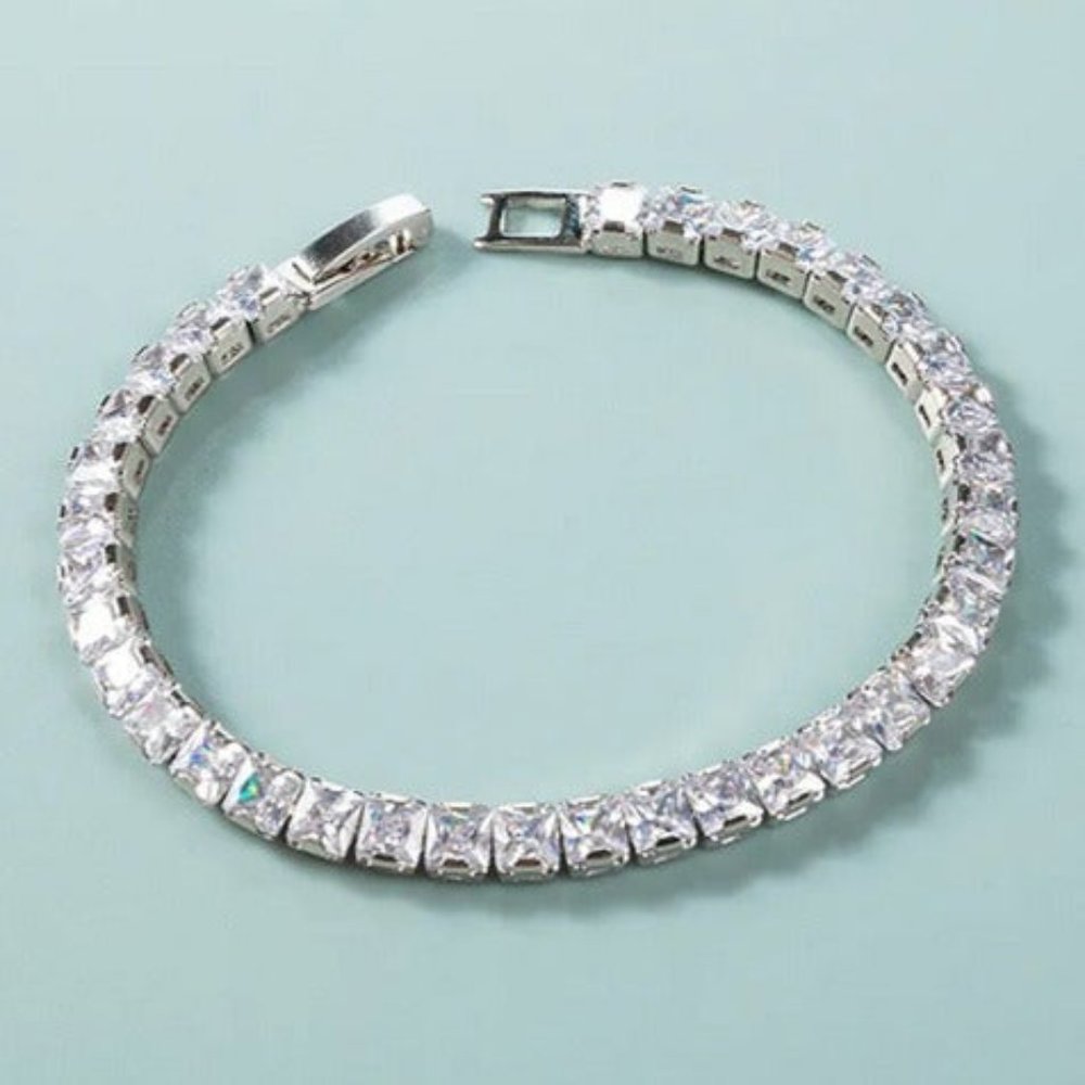 Solid 925 Silver 2ct Diamond Womens Tennis Bracelet Square Diamonds Jewelry 2 ct